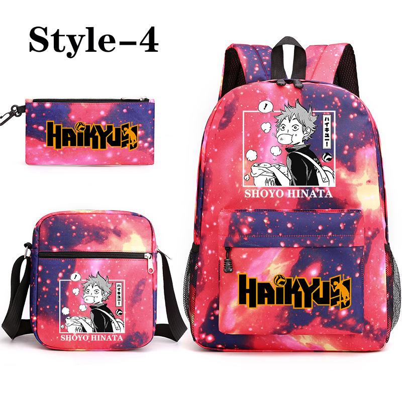 Funny Shoyo Hinata Harajuku Backpack New Anime Pattern 3 Piece Backpack School Large Capacity Zipper Schoolbag Anime Backpacks