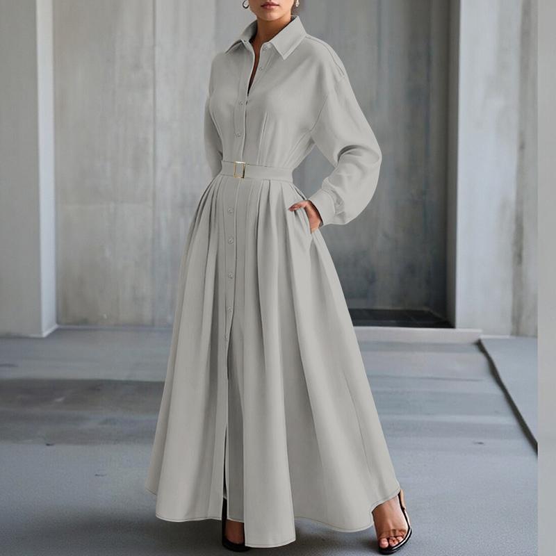 ZANZEA Damen Umlegekragen Langarm Casual Long Shirt Kleid