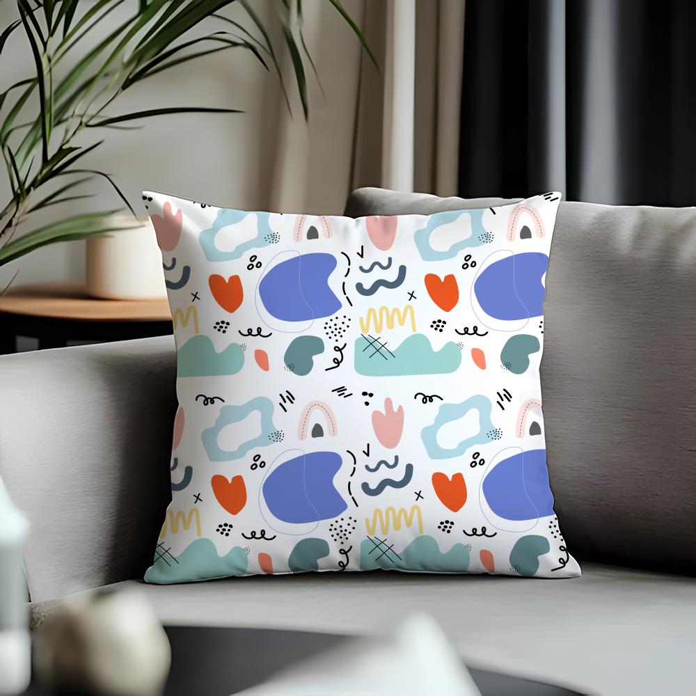 Viral MMemphis Patternful Cushion Cover Antidustmite Pillowcase Invisible Zipper Silky Short Plush Sofa Cushion Cover