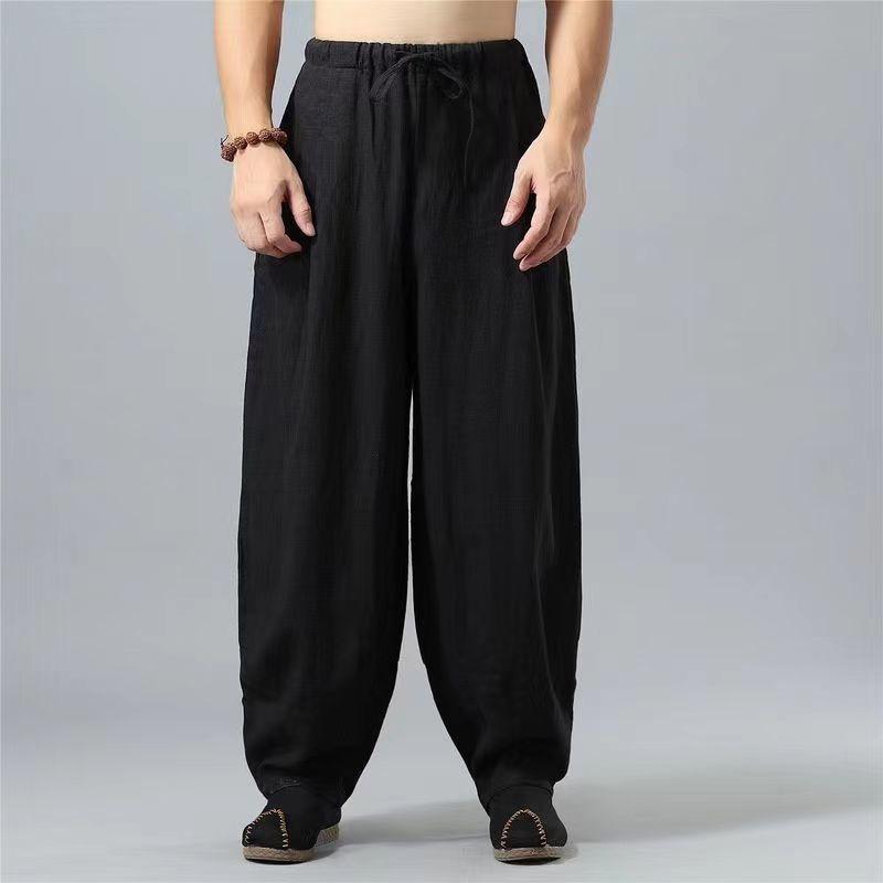 Męskie lniane spodnie z szerokimi nogawkami w stylu chińskim Męskie spodnie casualowe High Street Spodnie sportowe Duże rozmiary XS-5XL