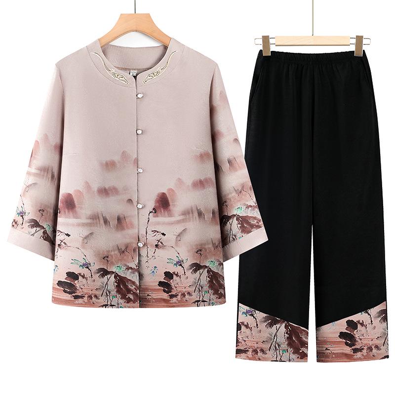 Elegant 2026 Spring Two-Piece Suit for Middle-Aged & Elderly Women - Stylish Top & Casual Fashion.