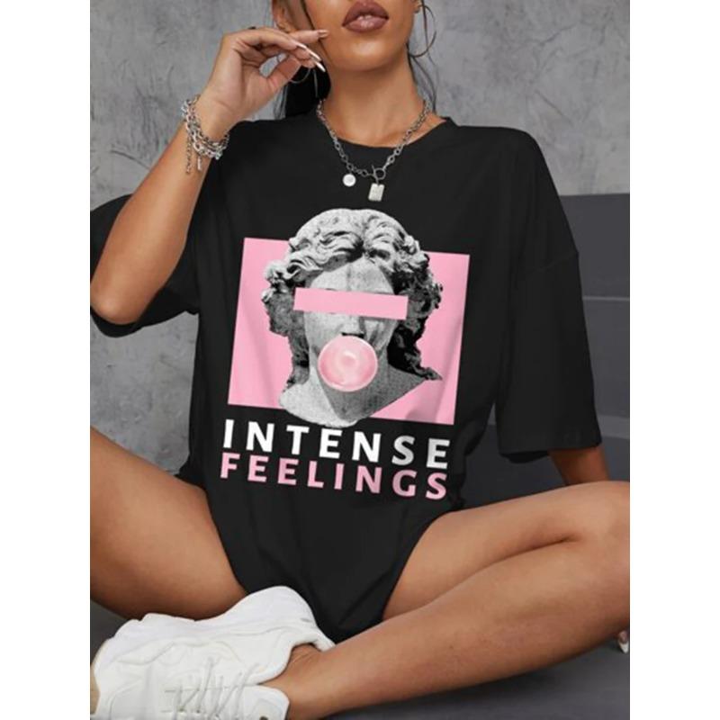 2025 Summer Loose Women's T-Shirt High Quality O Neck Sculpture Letter Pattern Short Sleeve Women's Short Sleeve T-Shirt CCXX120