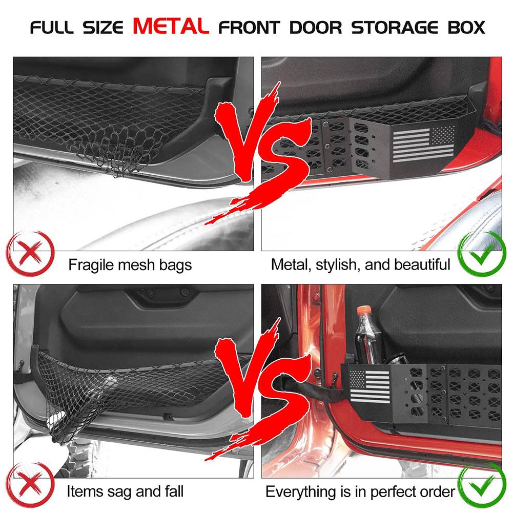 for Jeep WRANGLER JL JLU 4XE 18-23 Metal Car Front Door Pocket Storage Box Organizer for Jeep WRANGLER JL Interior Accessories