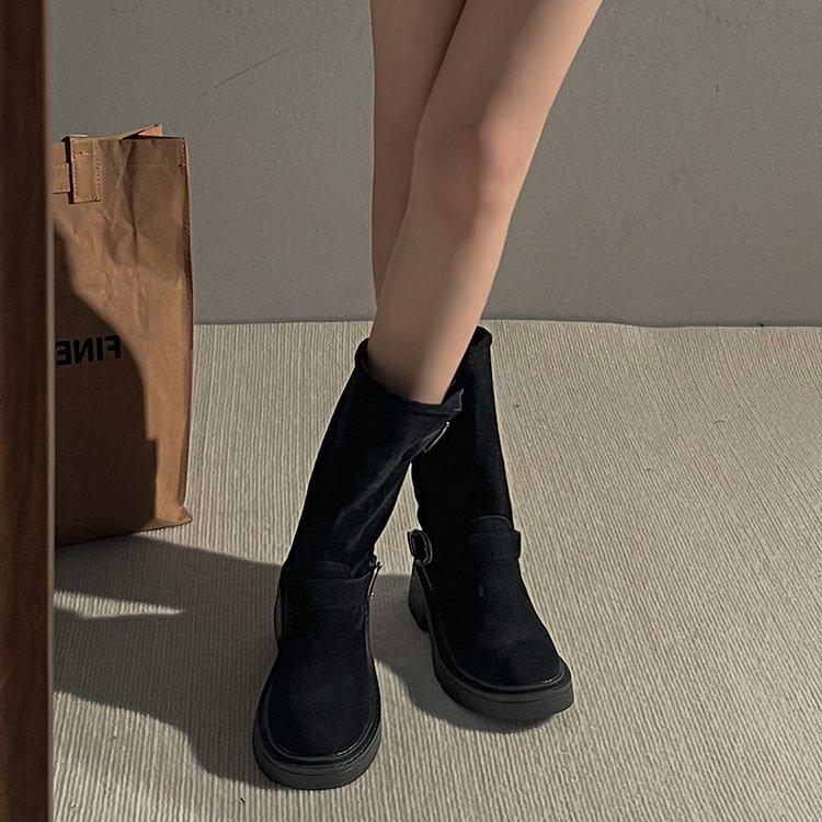 

Early autumn medium tube short boots women s 2025 new autumn polished matte thick-soled Martin boots women s stacking boots 35