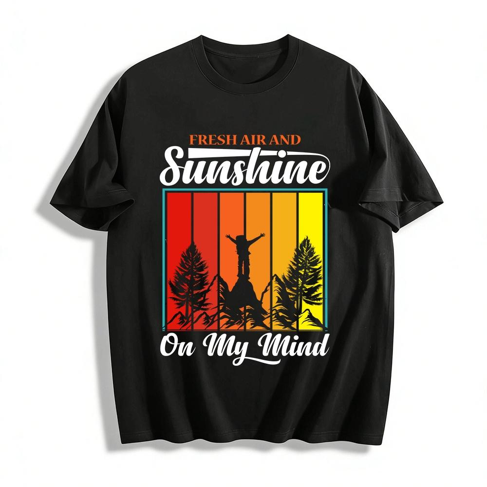 Fresh Air Hiker Print Tee Mountain Forest Outdoor Casual Top Pure cotton T-shirt XXS