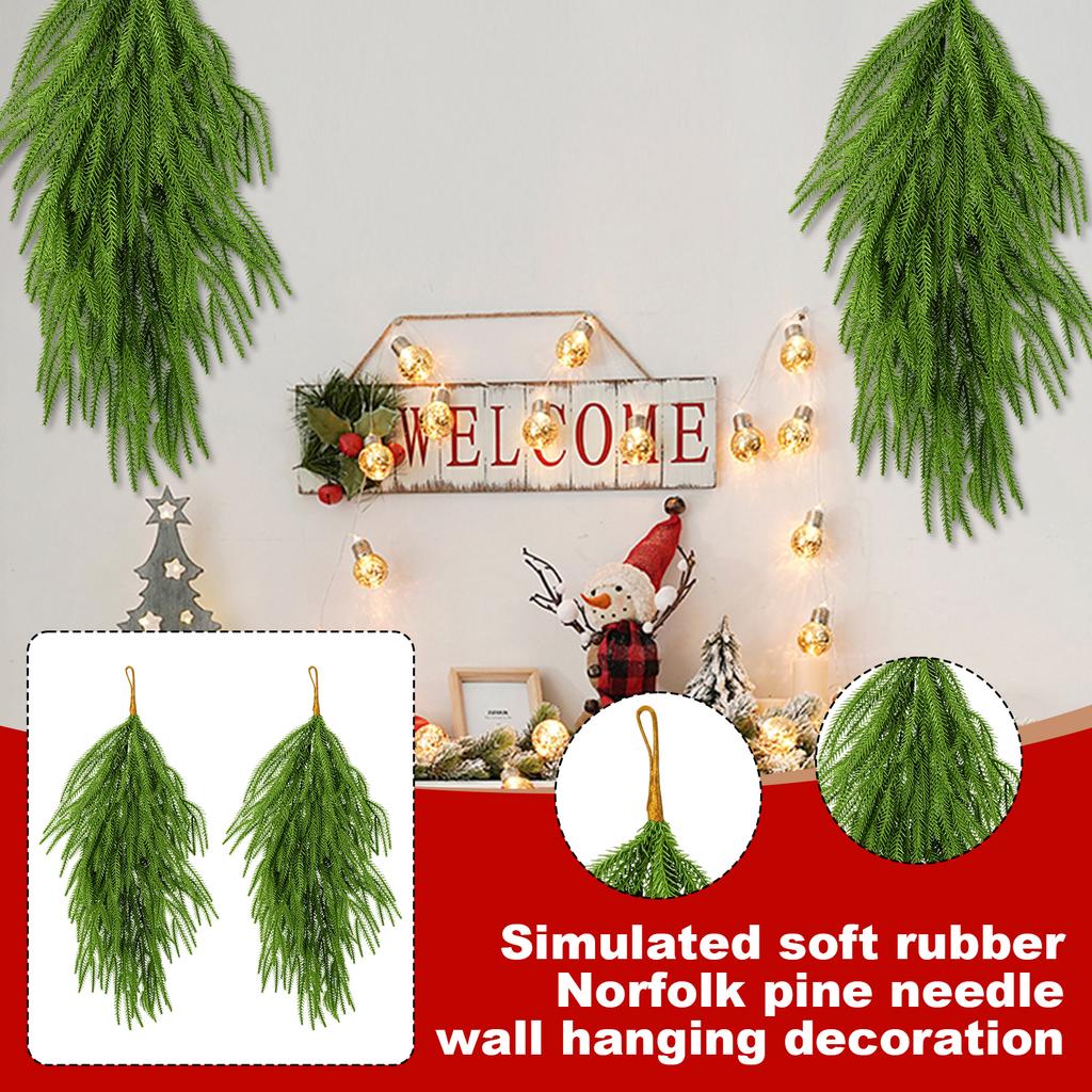 2pc65cm Simulated Soft-Glue Norfolk Needle Wall Hanging Christmas Tree Upside Down Vine Green Plant Holiday Decoration