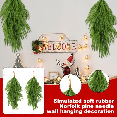 2st 65cm Simulerad Mjuklim Norfolk Barr Vägghängande Julgran Upp och Ner Vinstock Grön Växt Högtidsdekoration