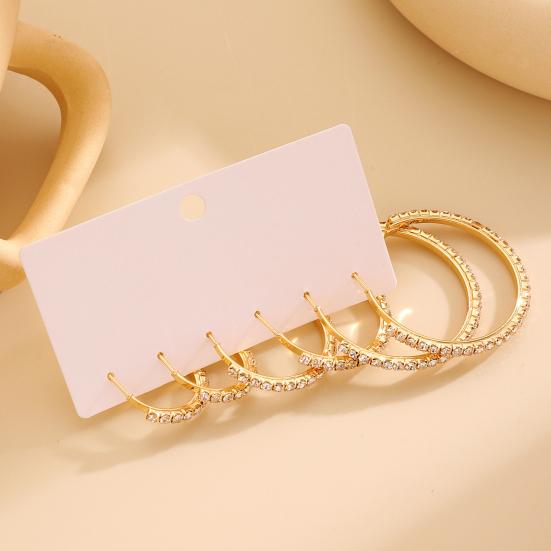 3 Pairs Women Earrings Ear-Pin Closure Stable Wearing Structure Multi-Size Hoop Earrings with Rhinestones Inlaid Jewelry Gift