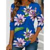 Women's Passionflower Print Long Sleeved Loose Fit Round Neck Top, Casual, Everyday, Stylish and Elegant