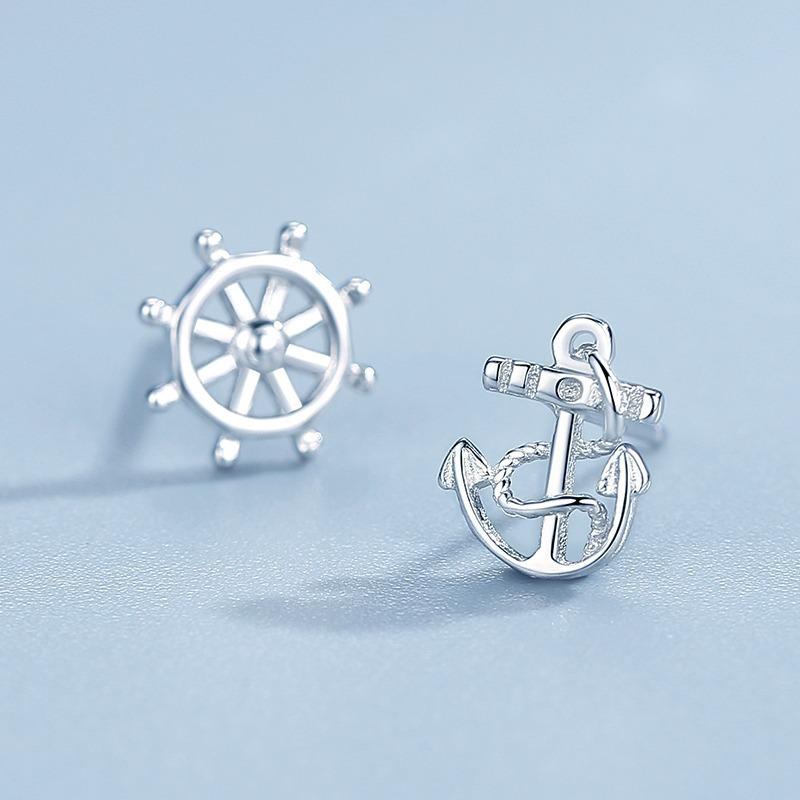 [Minimalist Marine Anchor Earrings Summer Asymmetrical Earrings Geometric Nautical Wheel Studs Trendy Design]