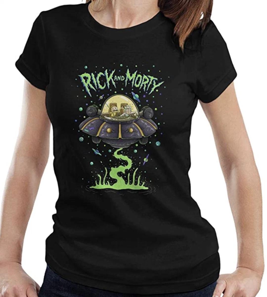 Womens T-shirt Rick And Morty Spaceship Black 4XL
