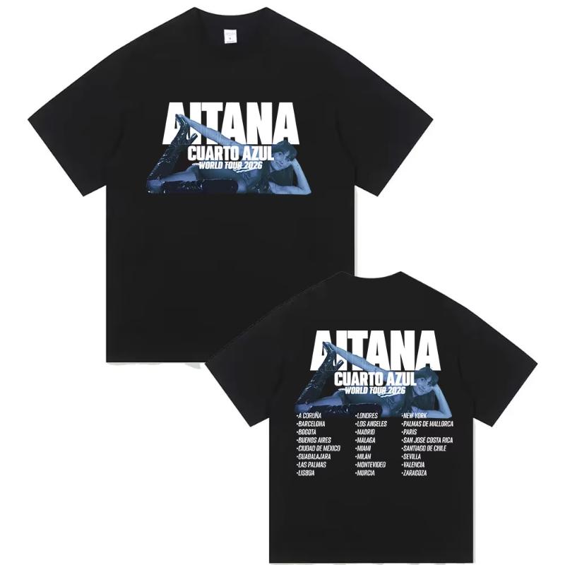 Zangeres Aitana Cuarto Azul Tour 2025 Print T-shirt Unisex Dames Hip Hop Fans Kleding Korte Mouw T-shirts Tops Puur Katoen T-shirt