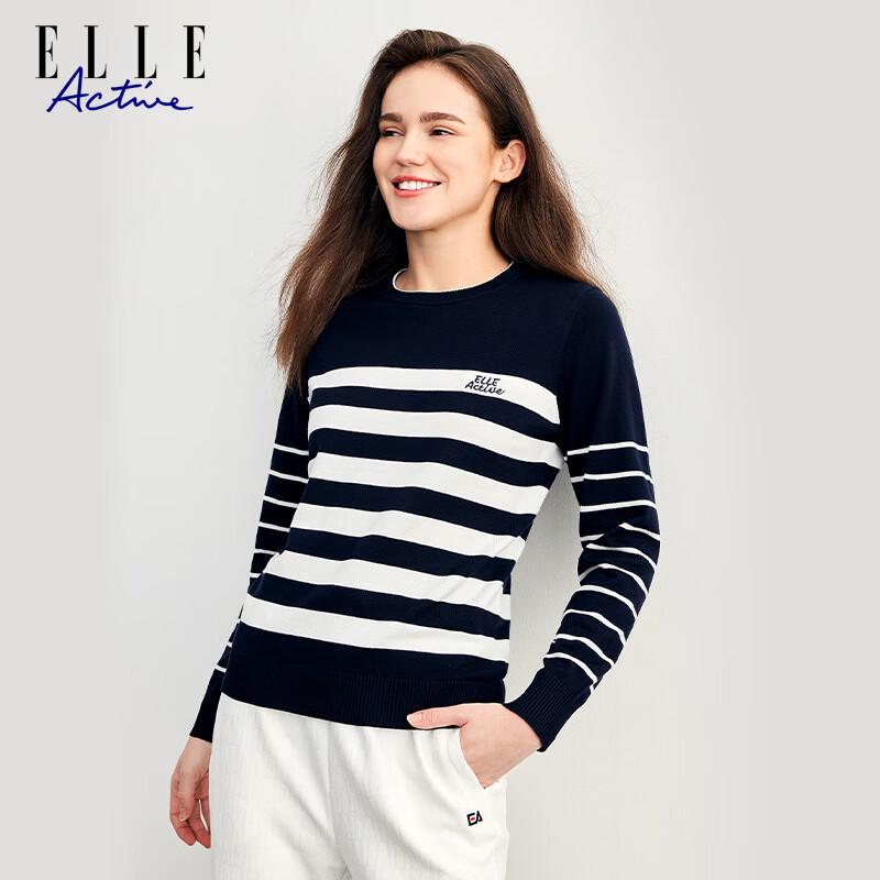 ELLE ACTIVE Striped Colorblock Round Neck Sweater XL