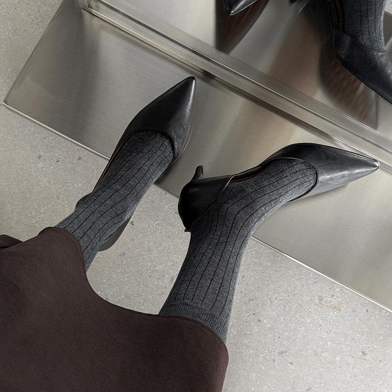 Cowhide Version~ Versatile High Heels Women's One-pedal Professional Work Shoes Shallow Mouth Pointed Temperament Single Shoes Non-slip