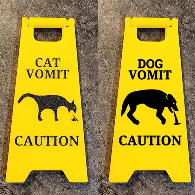 Funny Cat Signs Decor Cat Vomit Sign Bright Yellow Warning Pet Vomit Decoration Durable Desk Decor Unique Gift for Pet Lovers