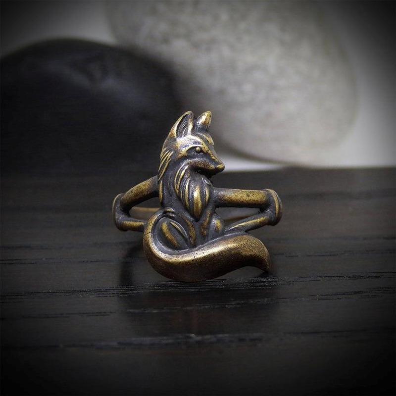 Ring Girl, Ancient Electroplated Little Fox Copper Ring, Retro Style Ring, Gold-Plated. no. 10
