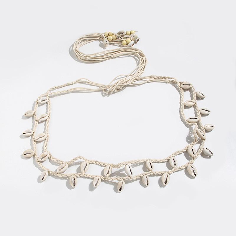 Boho Material Natural Waist Belt With Shell Details For Fashion Women