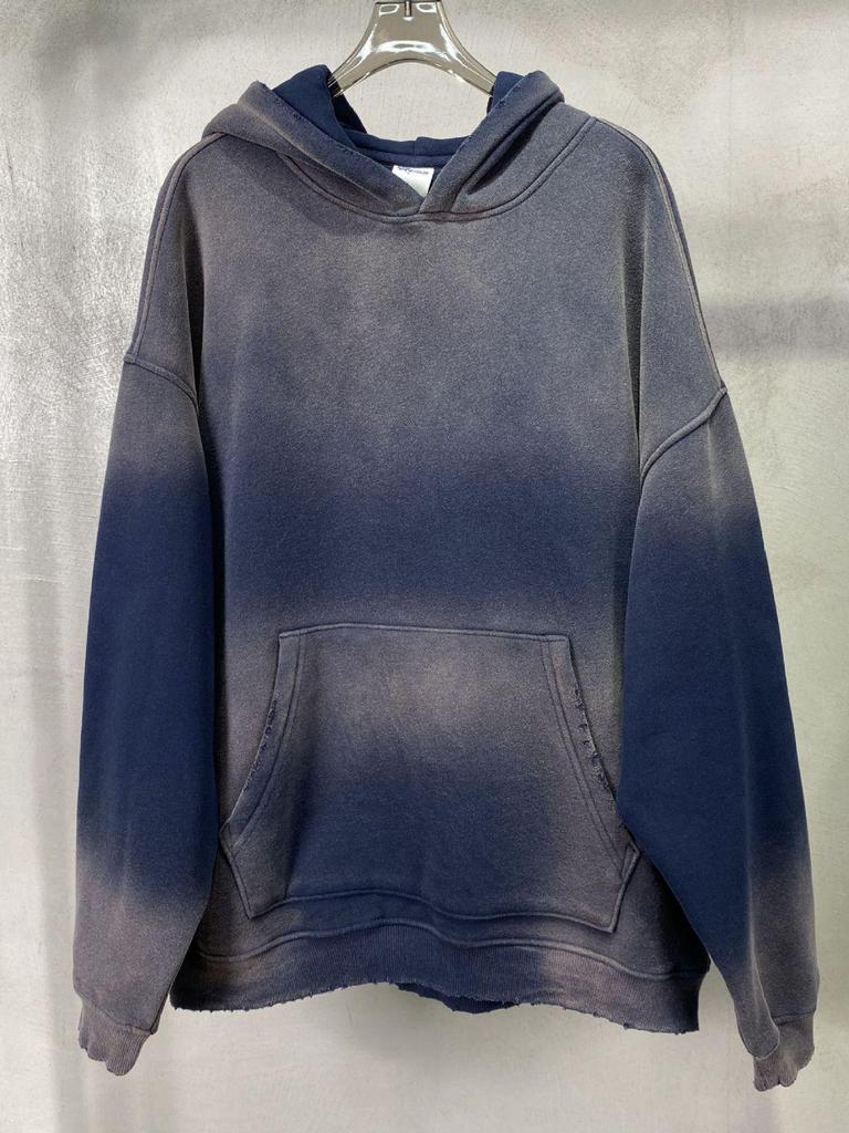 European & American High Street Distressed Fleece-Lined Hoodie for Men