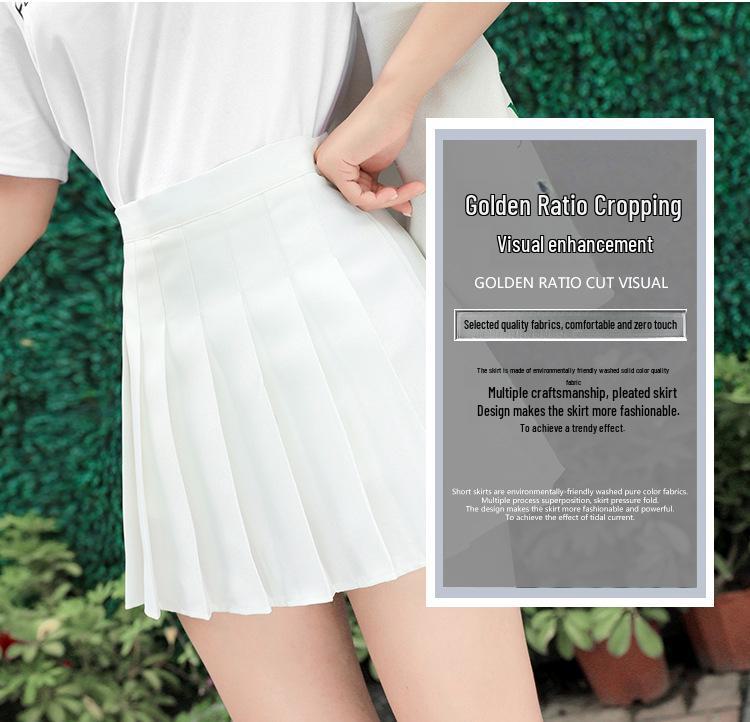 Pleated High-Waist A-Line Skirt for Women - Korean College Style, Fruit Green, Summer 2025