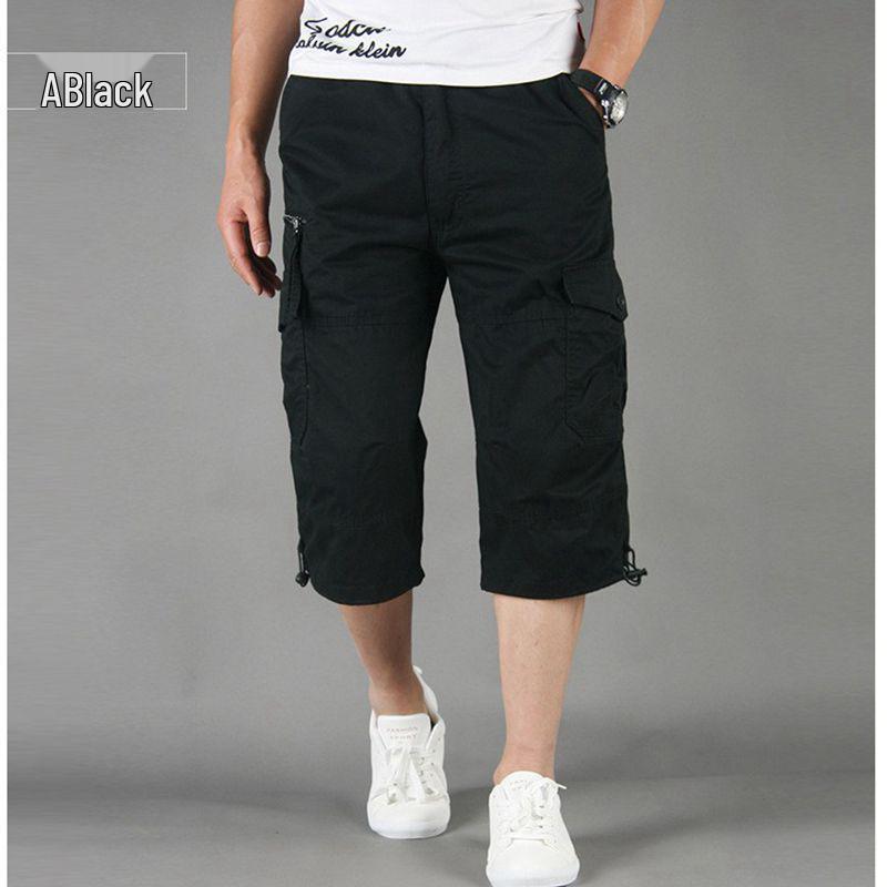 Men's Multi-Pocket Loose Fit Cropped Overalls - Mid-Length Lightweight Outdoor Casual Shorts