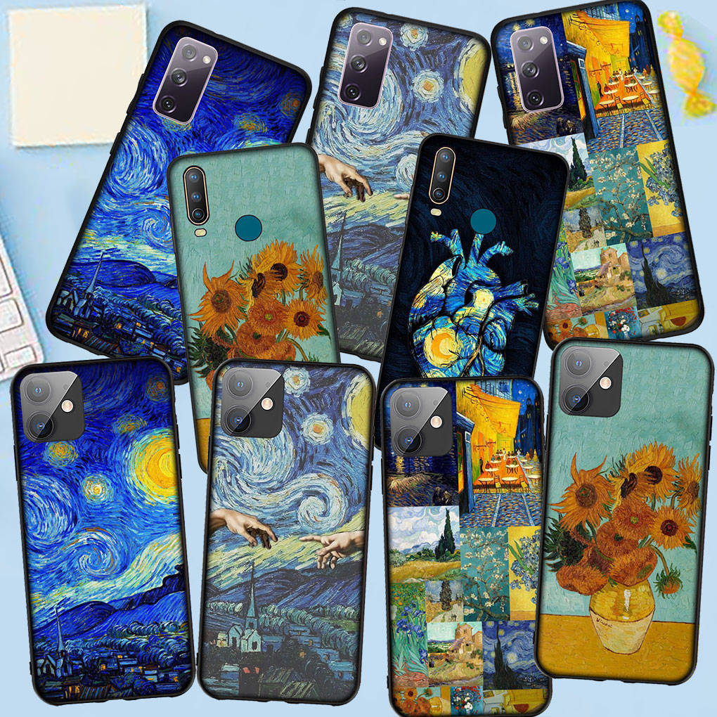 Phone Case for Samsung Galaxy S24 S23 iPhone 15 14 Xiaomi Redmi Note 13 12 11 8 10 9 Pro Max X XR OPPO Huawei Sunflower Van Gogh Starry Night Cover
