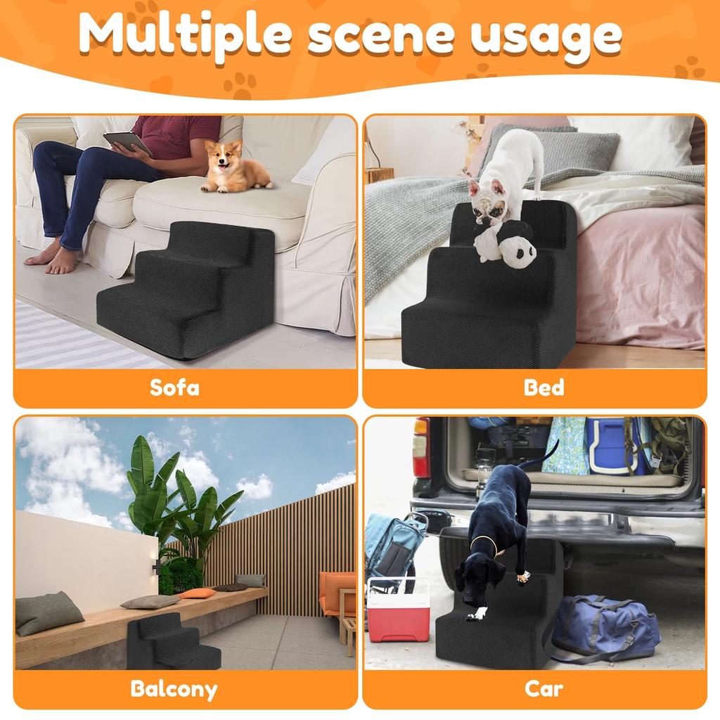 Dog Stairs 3-Step for Small Dogs and Cats to Get on Bed and Furniture/Windows, Pets Can Climb, Sit, or Perch to Look Out Windows