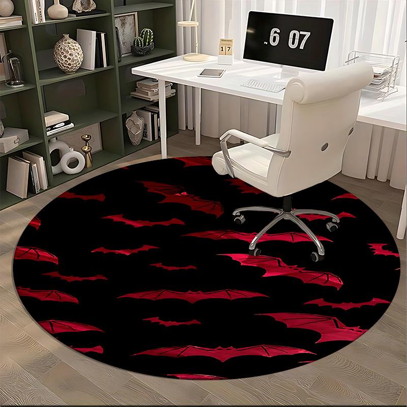 Red Bat Pattern Chair Mat - Round Carpet for Home Decor, Office Use, Living Room, Bedroom, Gift Idea0497b