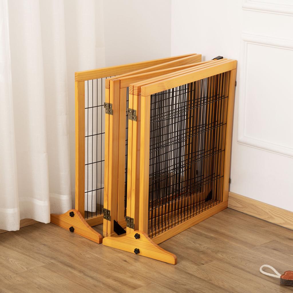 Wooden and Steel Dog Gate for Small/Medium Size Dogs with 6 Folding Panels, 432x36x70cm