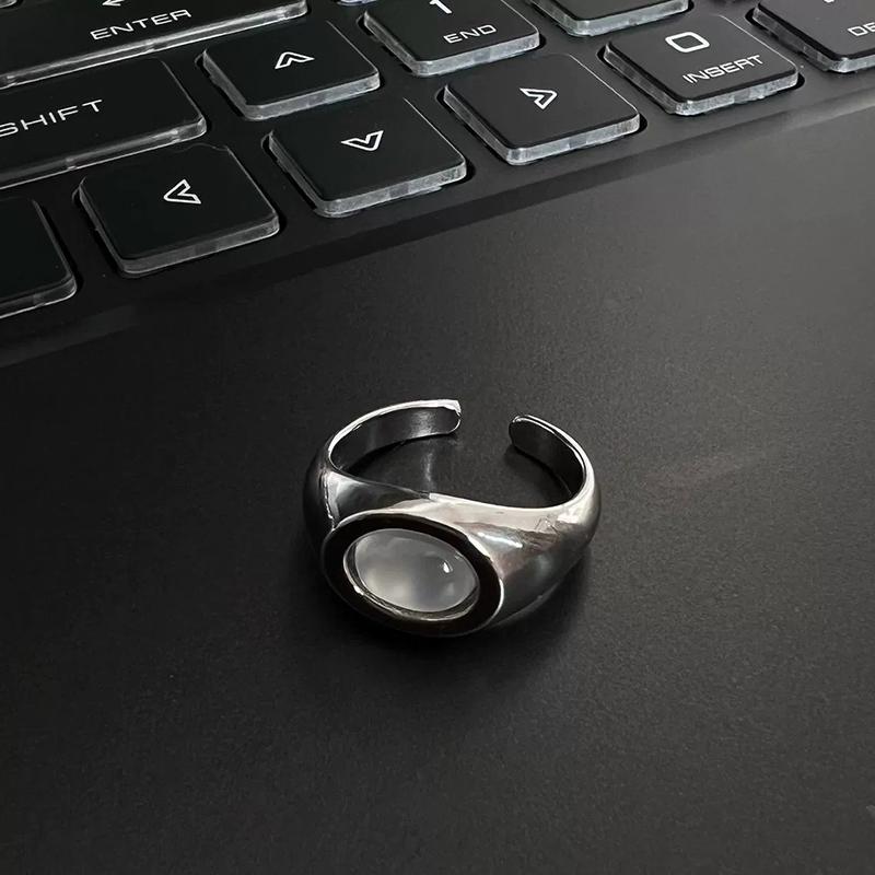 Punk Moonstone Irregular Geometric Statement Ring Unisex Open Adjustable Jewelry Fashion Accessory Trendy Band Party Gift