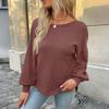 Women's Casual Fashion Long Sleeve Open Back Round Neck Top