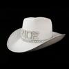 Rhinestones Women Bride Letter Cowgirl Hats Wide Brimmed Bridal Western Shinning White Fedoras Hat for Photoshoot