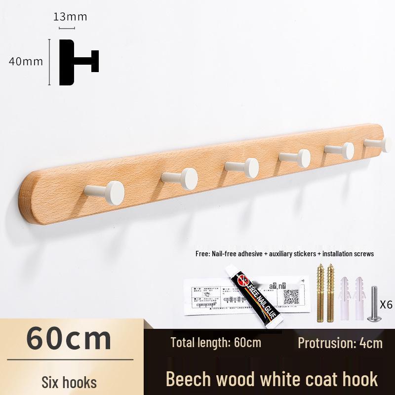 Solid Wood No-Punch Adhesive Coat Rack: Tiered Entryway/Wall/Door Mount Hanger