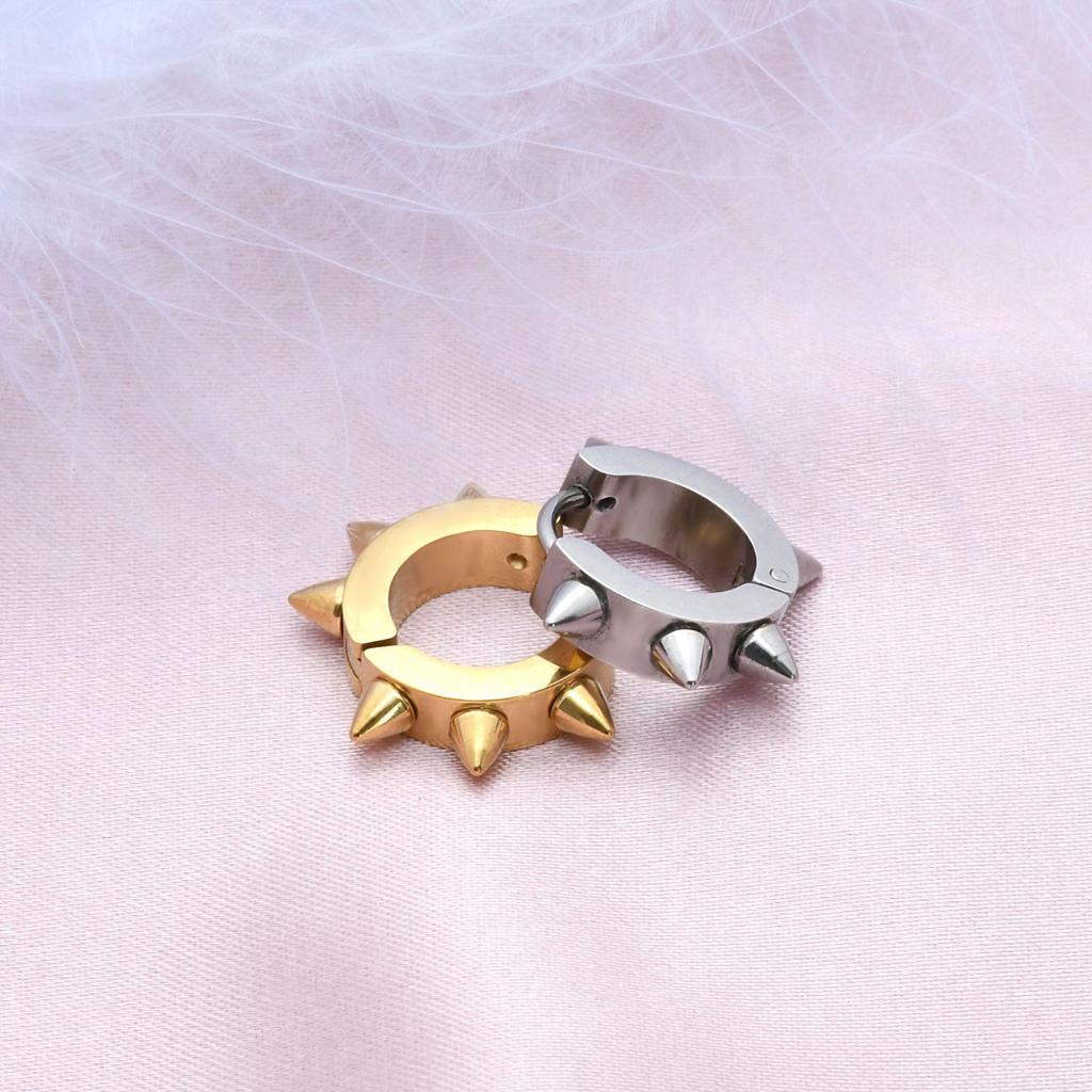 Stainless Steel Punk Spike Earrings with Color-Retaining Finish