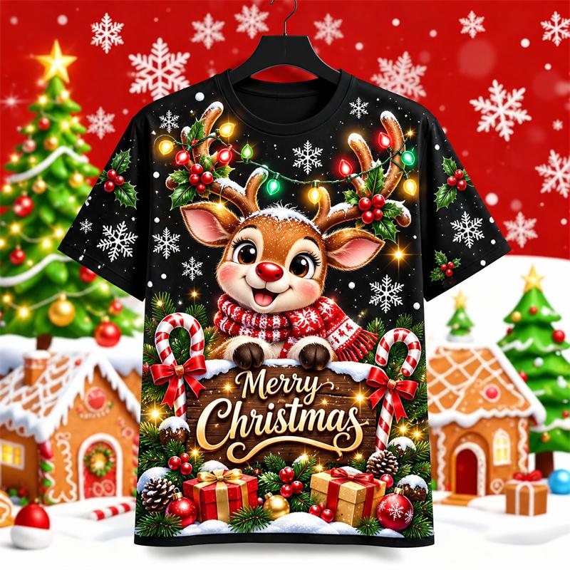 Santa Gingerbread Man Graphic Christmas T Shirt Men Women 3D Print Fashion Xmas Graphic Tee Unisex Holiday Casual Tops Hot Sale