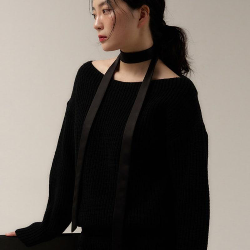 

geegee long satin scarf - black BLACK