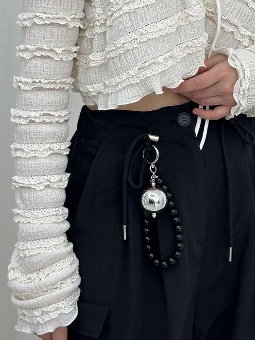 MOIFAIRE SILVER WIDE BALL KEYRING / BLACK