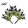Comfortable Gothic Headwear for Girls Halloween Rose Headband, Flower Leaf Crown Hair Hoops Bands, Elegant Style Headband Headpiece Hairband