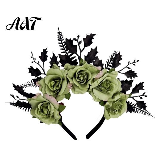 Comfortable Gothic Headwear for Girls Halloween Rose Headband, Flower Leaf Crown Hair Hoops Bands, Elegant Style Headband Headpiece Hairband