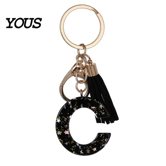 Lightweight Keychain Pendant, Sequins Star Letter A-Z Charm with Tassel, Gift Alphabet Initial Metal Keyring for Handbag Backpack Bag