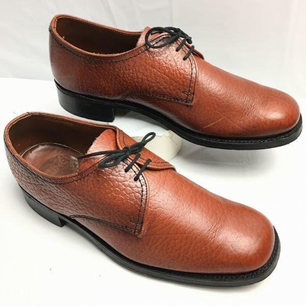 

70s-80s Vintage BRUNE Made in England Plain Toe Business Shoes Brown size 25.0-26.0 Men s