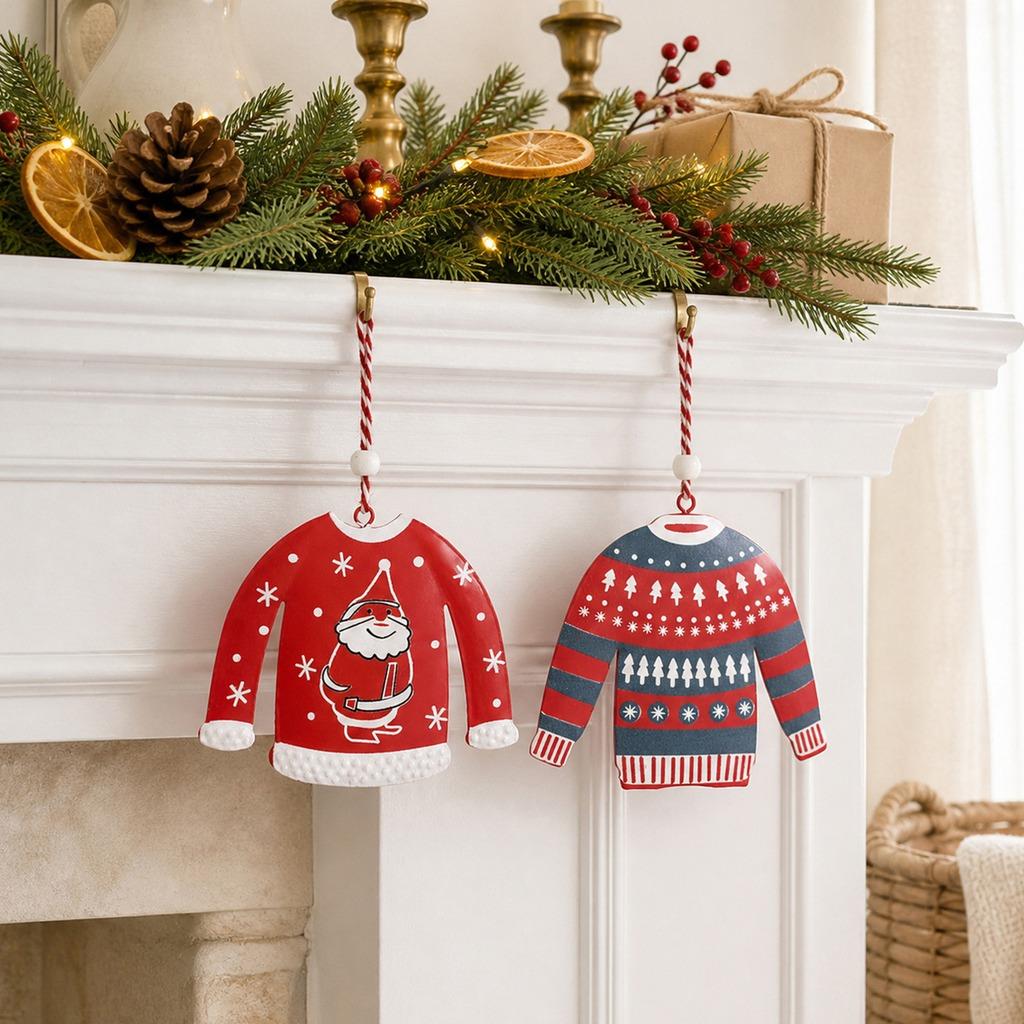 Metal Christmas Hanging Ornament Lightweight Christmas Sweater Ornament Character Candy Cane Ornament Festive For Christmas Tree