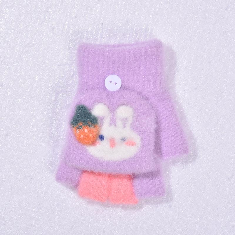 

Student winter warm gloves leaked finger fleece thickened men s and women s writing cartoon cute flip knitted half-finger gloves One size