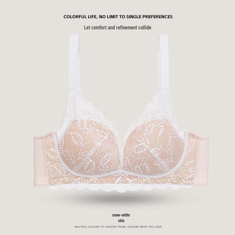 French Lace Push-Up Bra for Women - Large Bust, Anti-Sagging, Wire-Free, Comfortable, Thin Style