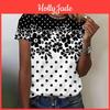 Women Tshirts Flower Oneck Dot Printing Casual Pullover Loose Short Sleeves Oversized Tee Shirt Female Fashion Clothing Summer