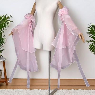 Layered Sheer Organza Detachable Arm Cuffs Flowy Long Ribbon Bell Sleeves For Wedding Dress Cosplay Photoshoot Outfit