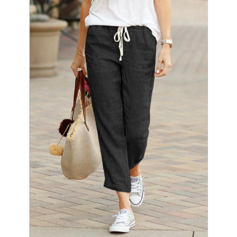 Fashion Women's Pants Cotton Linen Pants Drawstring Loose Large Size Pants Ladies Black Bottom Pants 695