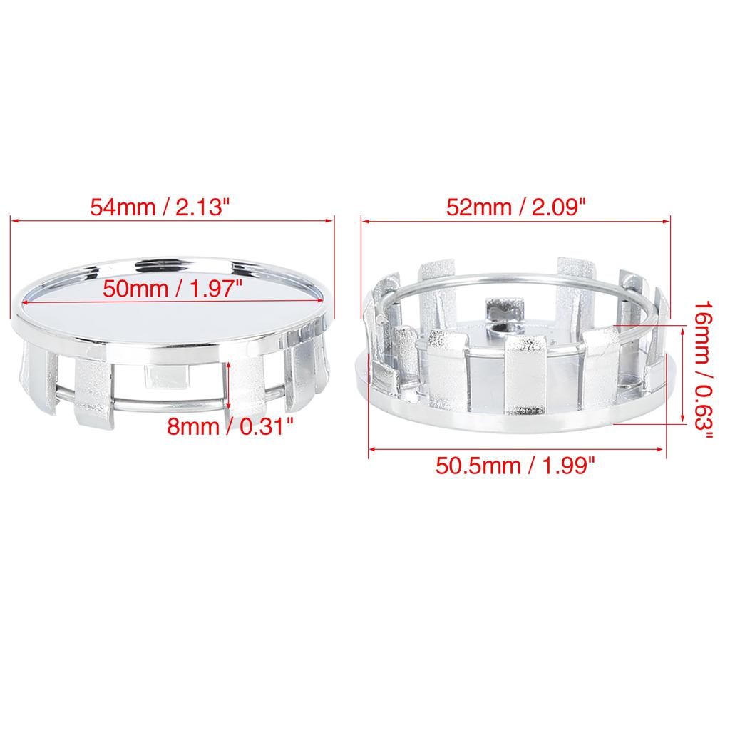 Uxcell Universal Wheel Center Hub Caps, 54mm Outer Diameter, 9 Clips, Protector, Silver Tone, 4 Pieces