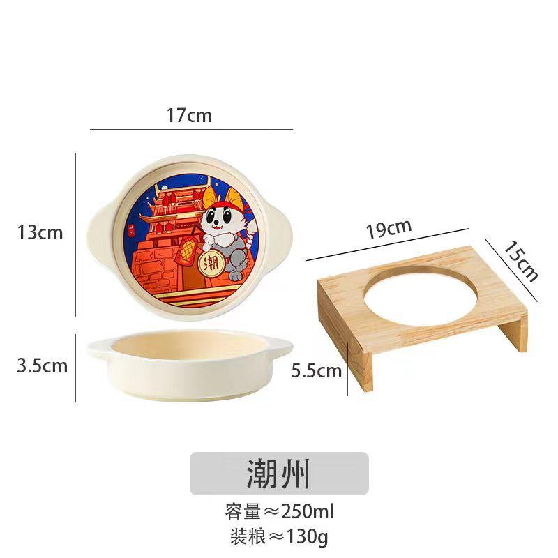 

Керамическая миска для кошек с городской тематикой, миска для питья воды на высокой ножке, миска для еды, миска для риса, товары для домашних животных, продукты для кормления, с деревянной подставкой