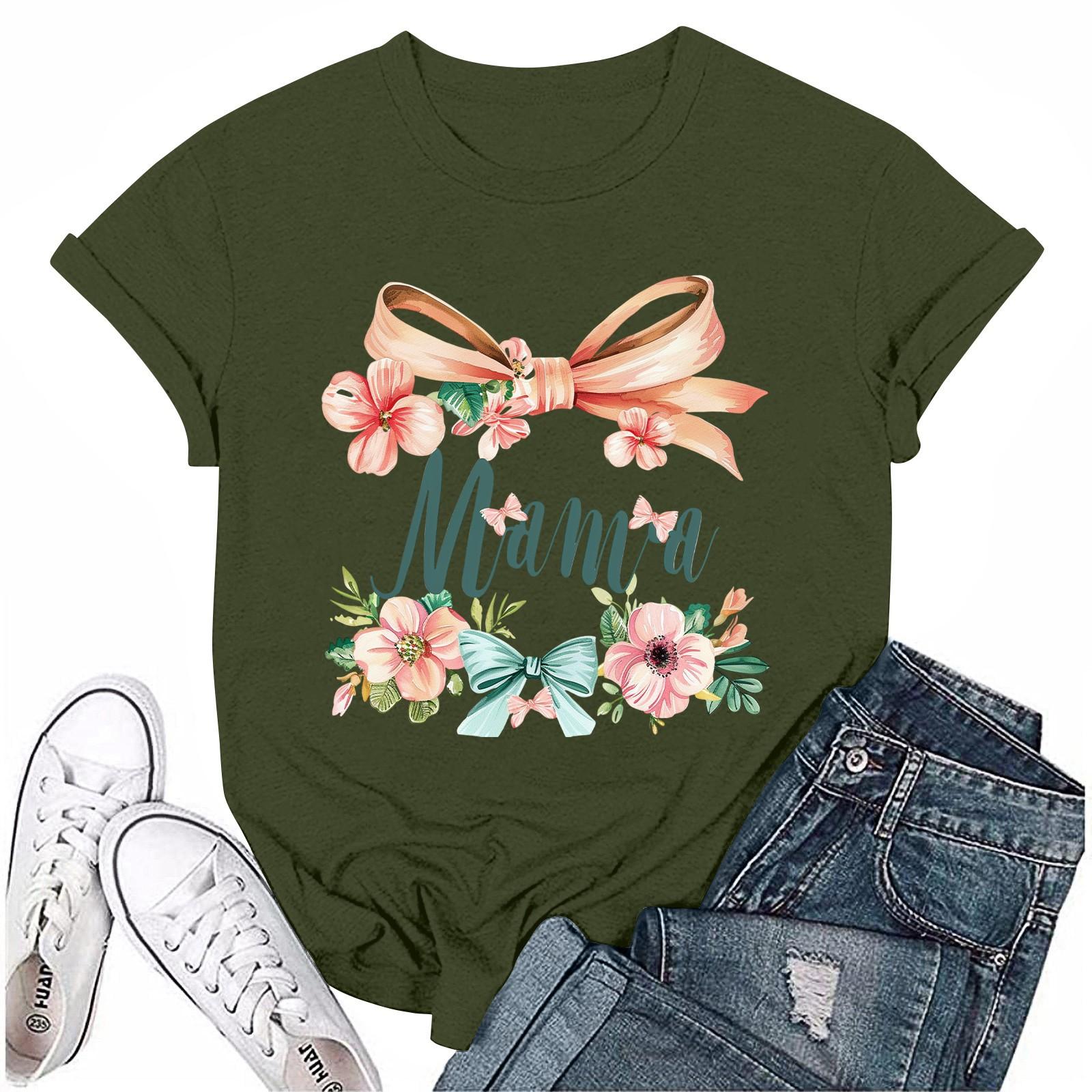

Women s Top Round Neck Casual Printed Short-sleeved T-shirt Top S
