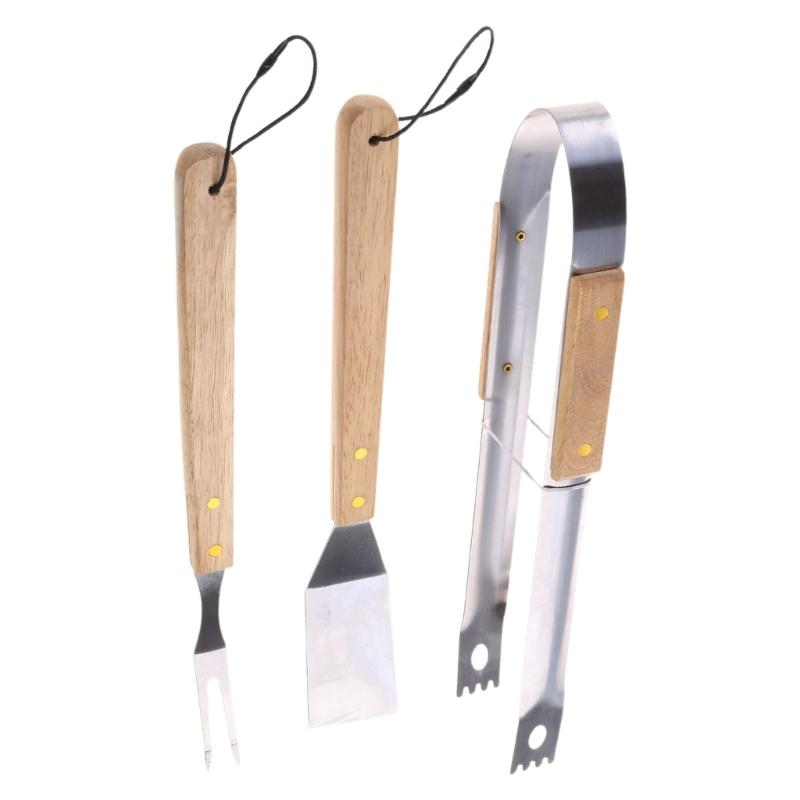 BBQ Tool Set Grills Tool with Wooden Handle Campings Barbecues Spatulas, Fork, Tongs Grilling Tool for Outdoor Grills 1